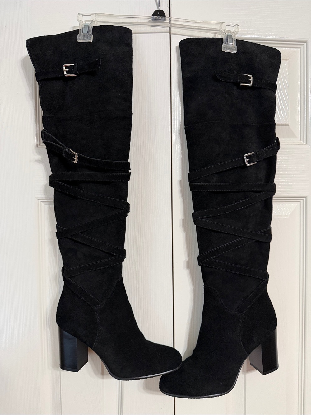 Sam Edelman Over the Knee Suede Heel Boots Black US 7 1/2 M
